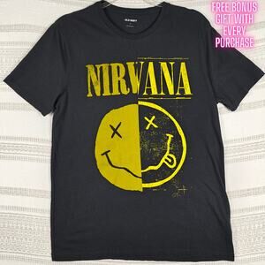 Old Navy Nirvana Band Tee Black Yellow Graphic T-Shirt Size M